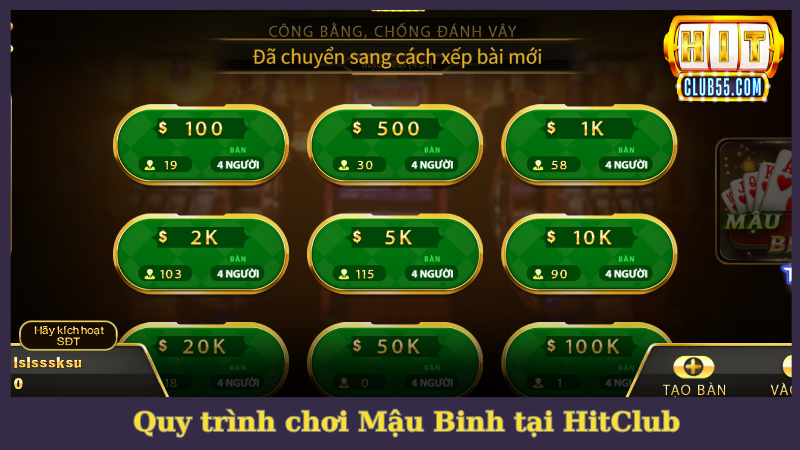 Hướng dẫn từng bước tham gia chơi Mậu Binh HitClub